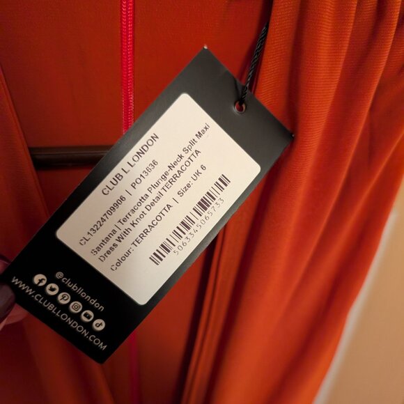 Terracotta Plunge-Neck Split Maxi Dress With Knot Detail - Picture 7 of 7